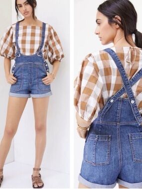 Anthropologie PILCRO Blue Denim Short Overalls NWT $118
